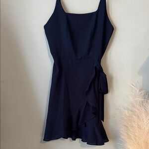 Navy Ruffle Wrap Skirt Spaghetti Strap Dress